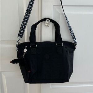 Kipling Black Crossbody Bag with Patterned Strap